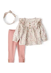 Baby Girls Flutter Top and Pants Set with Headwrap
