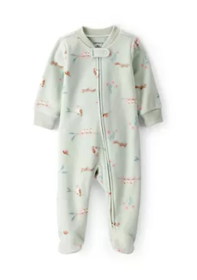 Baby Girls Microfleece Animal Printed Zip Footie Pajamas