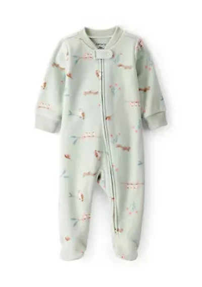 Baby Girls Microfleece Animal Printed Zip Footie Pajamas