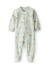 Baby Girls Microfleece Animal Printed Zip Footie Pajamas