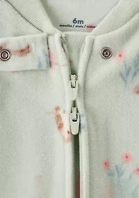 Baby Girls Microfleece Animal Printed Zip Footie Pajamas