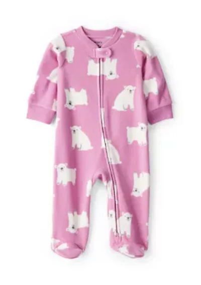 Baby Girls Polar Bear Printed Microfleece Footie Pajamas