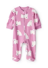Baby Girls Polar Bear Printed Microfleece Footie Pajamas