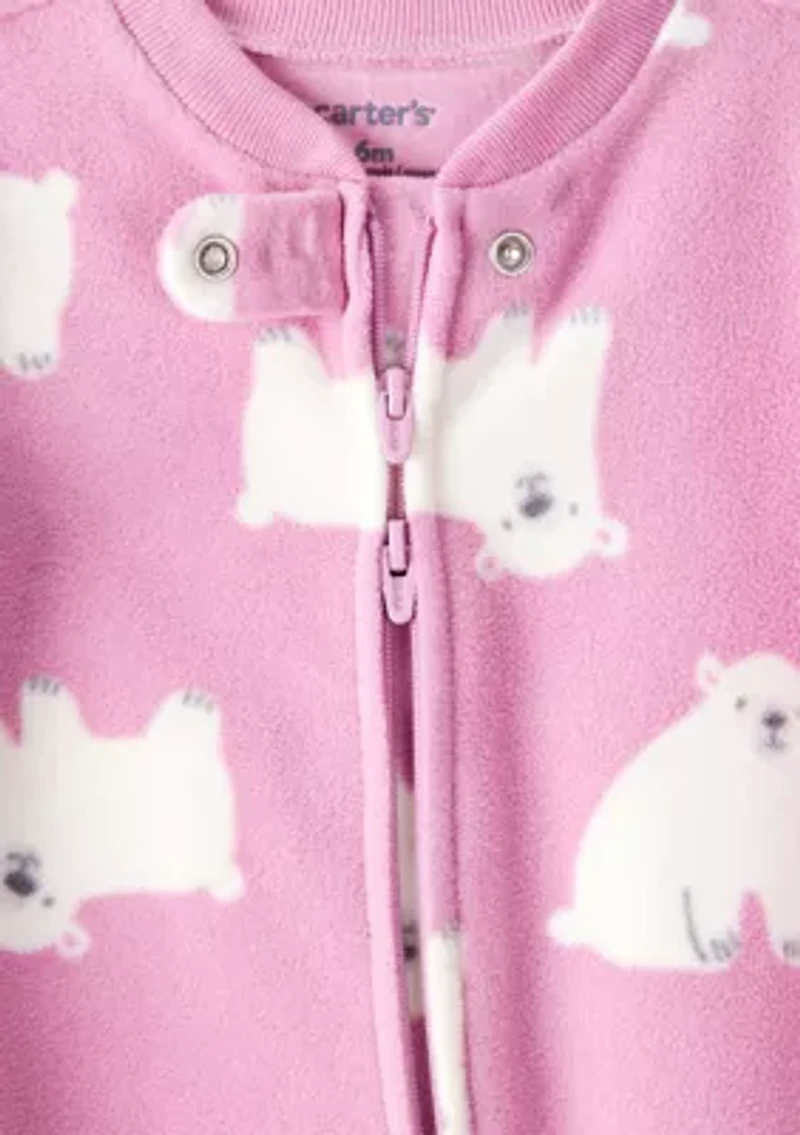 Baby Girls Polar Bear Printed Microfleece Footie Pajamas