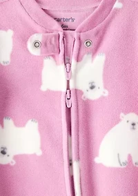 Baby Girls Polar Bear Printed Microfleece Footie Pajamas