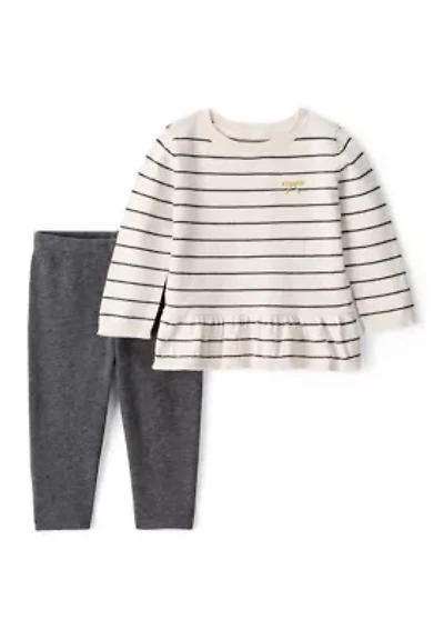 Baby Girls Marled Stripe Peplum Ruffle Sweater and Leggings Set