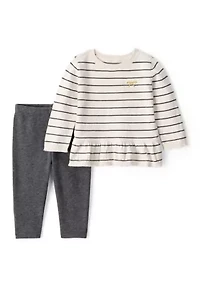 Baby Girls Marled Stripe Peplum Ruffle Sweater and Leggings Set