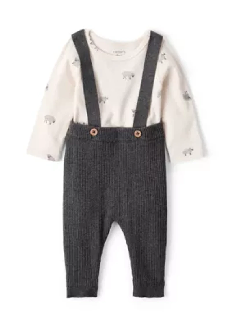 Baby Boys Printed Bodysuit and Suspender Pants Set