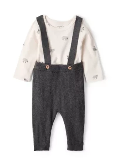 Baby Boys Printed Bodysuit and Suspender Pants Set