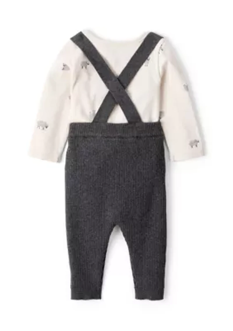 Baby Boys Printed Bodysuit and Suspender Pants Set