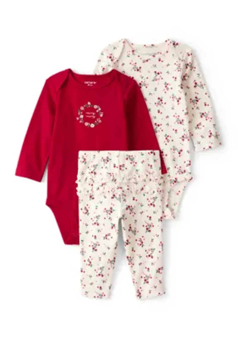 Baby Girls Three Piece Bodysuit Set