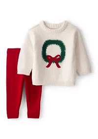 Baby Girls Wreath Sweater and Leggings Set