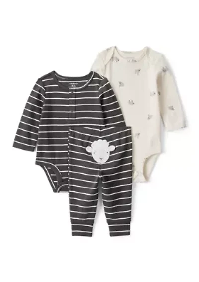 Baby Boys Sheep Printed Three Piece Bodysuit Set