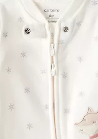 Baby Girls Microfleece Fox Sparkle Printed Footie Pajamas