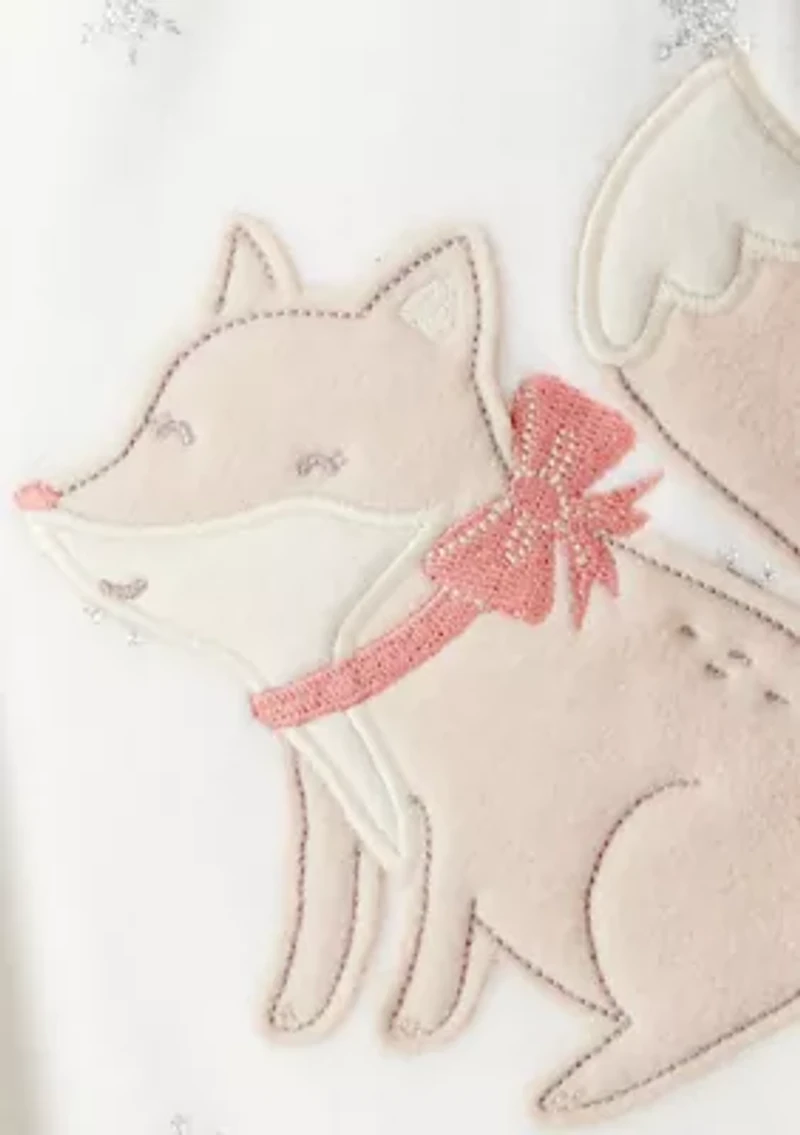 Baby Girls Microfleece Fox Sparkle Printed Footie Pajamas