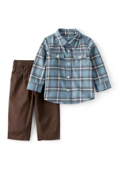 Baby Boys 2 Piece Button Up Shirt and Pants Set