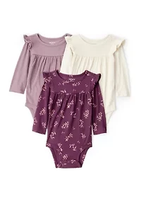 From sleepy mornings to messy midday snacks, this 3-pack keeps your baby comfy and ready for it all. with sweet flutter sleeves soft fabrics, these bodysuits mix everyday function an elevated look you’ll actually want them wear out of the house. Pair leggings, joggers or go solo on warmer days-these are anything.