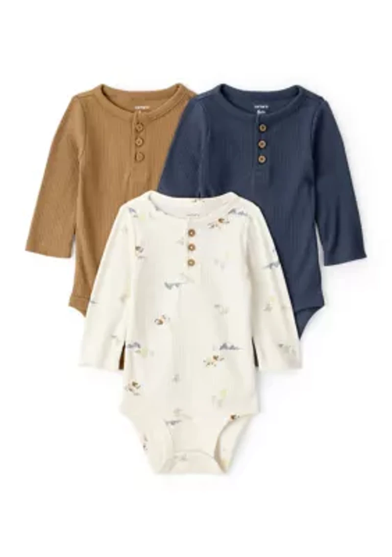 Baby Boys 3-Pack Elephant Print Long-Sleeve Multipack Bodysuits!