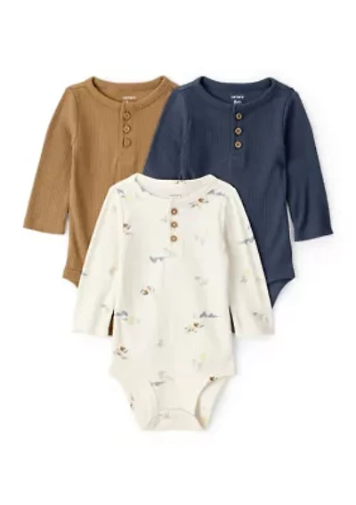 Baby Boys 3-Pack Elephant Print Long-Sleeve Multipack Bodysuits!