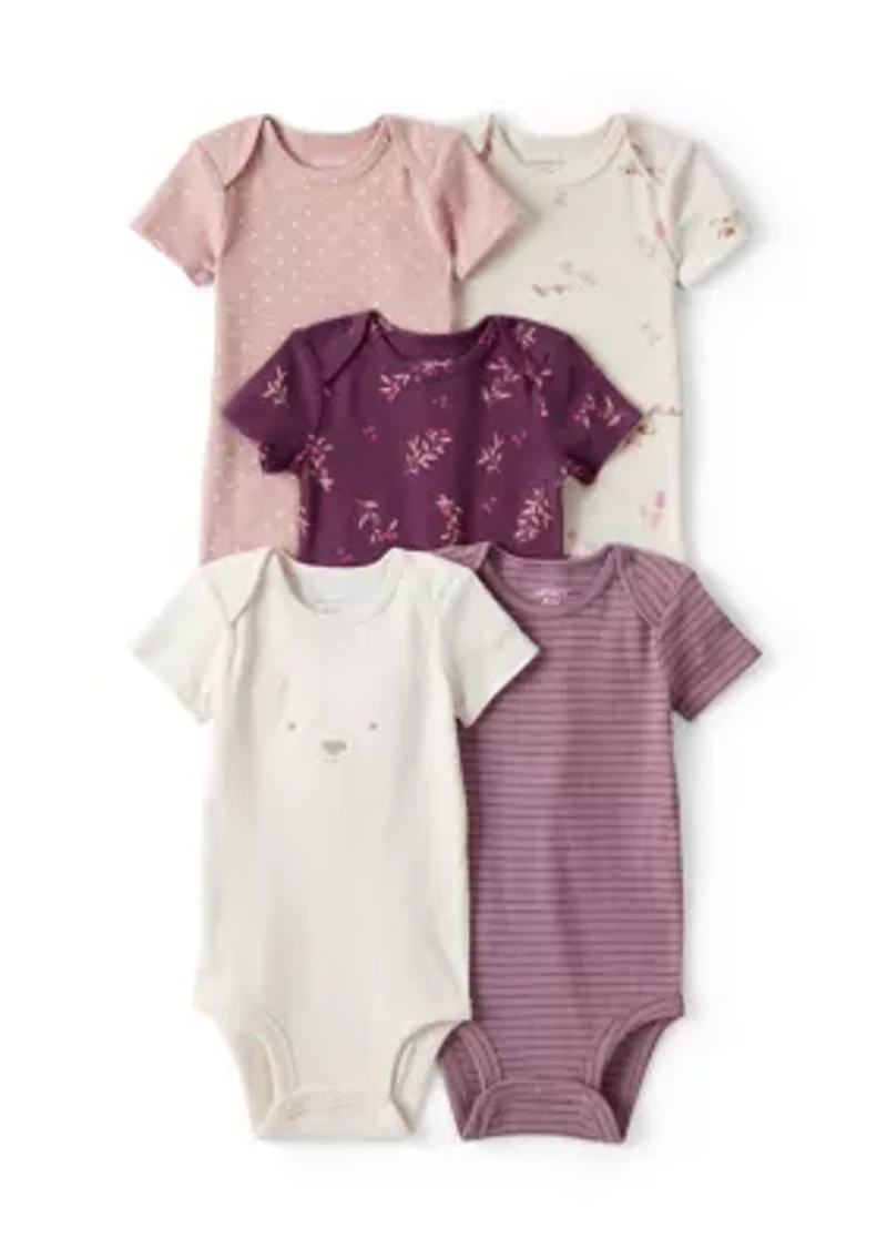 Baby Girls Set of 5 Printed Bodyuits