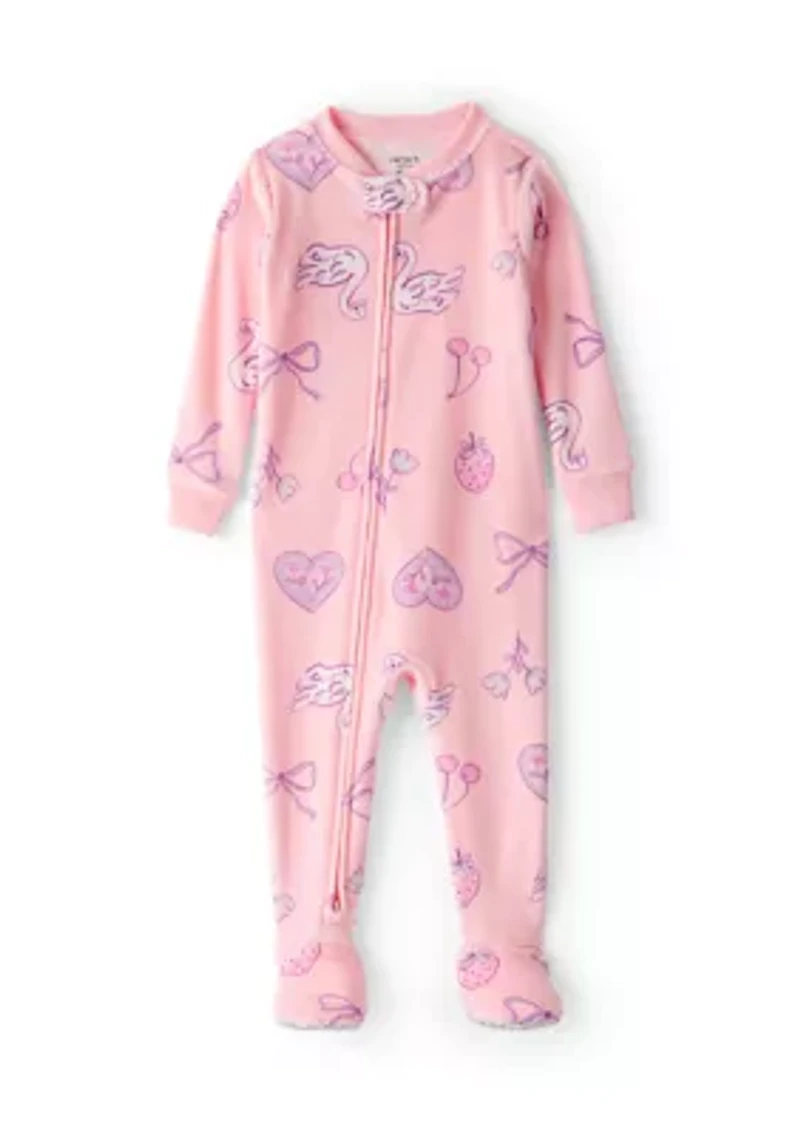 Baby Girls Printed Velour Footed Pajamas