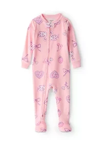 Baby Girls Printed Velour Footed Pajamas