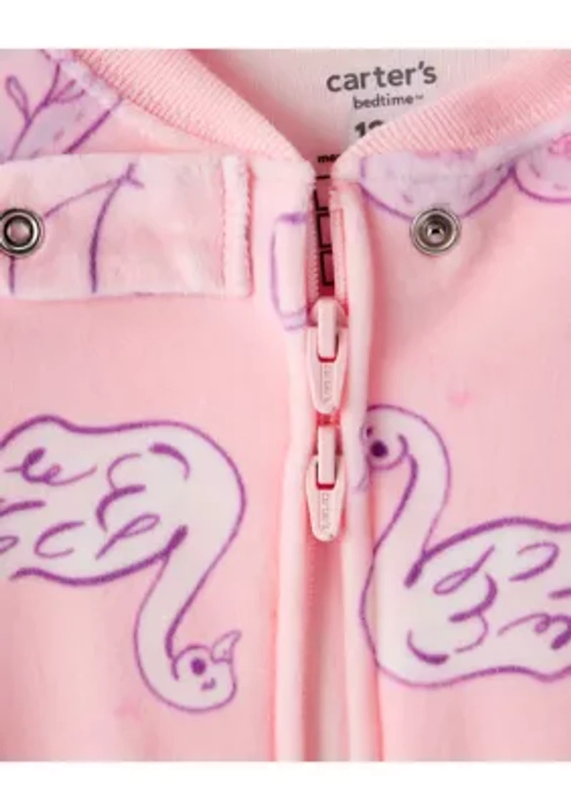 Baby Girls Printed Velour Footed Pajamas