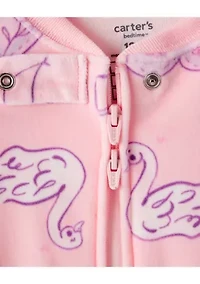 Baby Girls Printed Velour Footed Pajamas