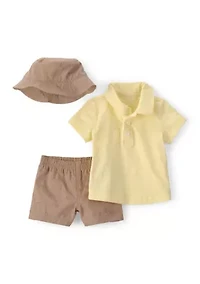 Baby Boys Shorts Hat and Shirt Set
