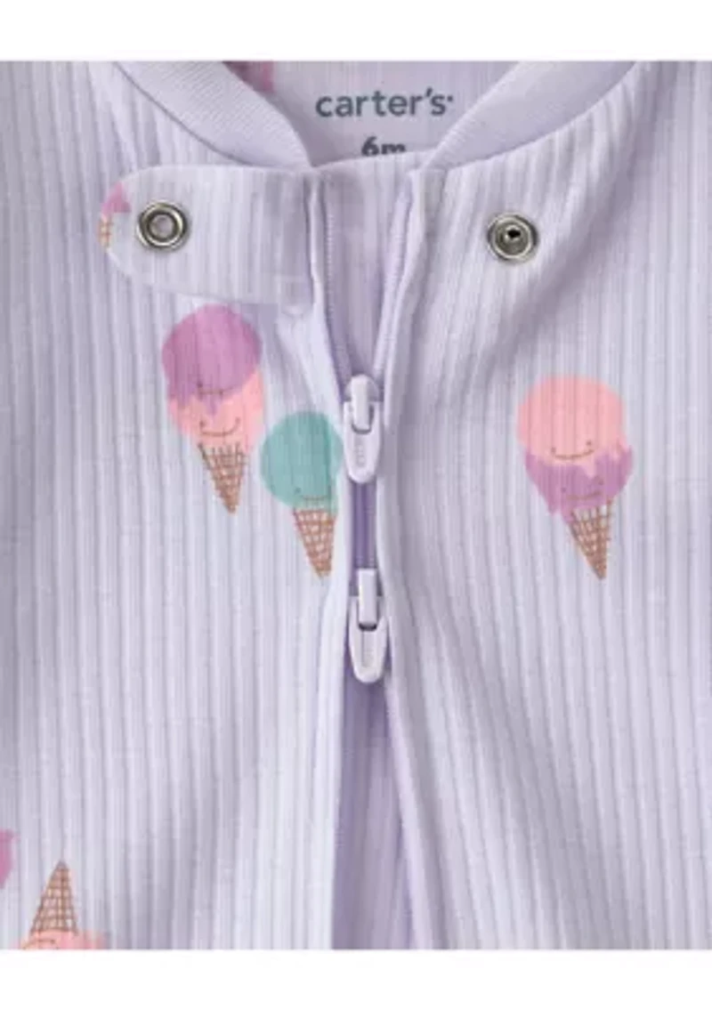 Baby Girls Textured Snap Footed Pajamas