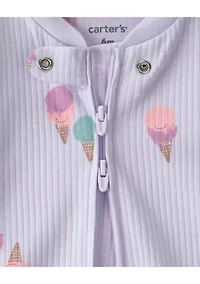 Baby Girls Textured Snap Footed Pajamas