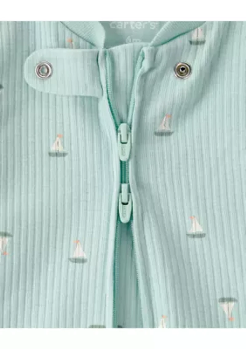 Baby Boys Printed Textured Snap Zip Footie Pajamas