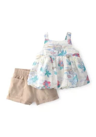 Baby Girls Beach Print Tank Top and Shorts Set