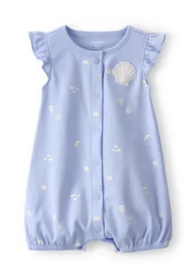 Baby Girls Ribbed Shell Print Romper