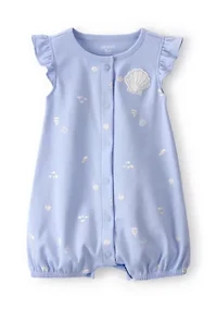 Baby Girls Ribbed Shell Print Romper