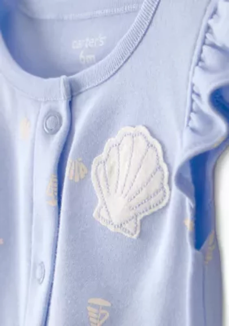 Baby Girls Ribbed Shell Print Romper