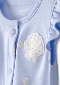 Baby Girls Ribbed Shell Print Romper