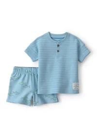 Baby Boys Shark Print Shirt and Shorts Set