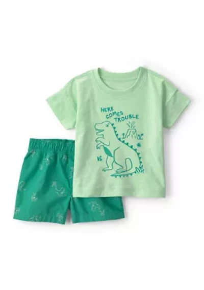 Baby Boys Dinosaur Graphic Shirt and Shorts Set