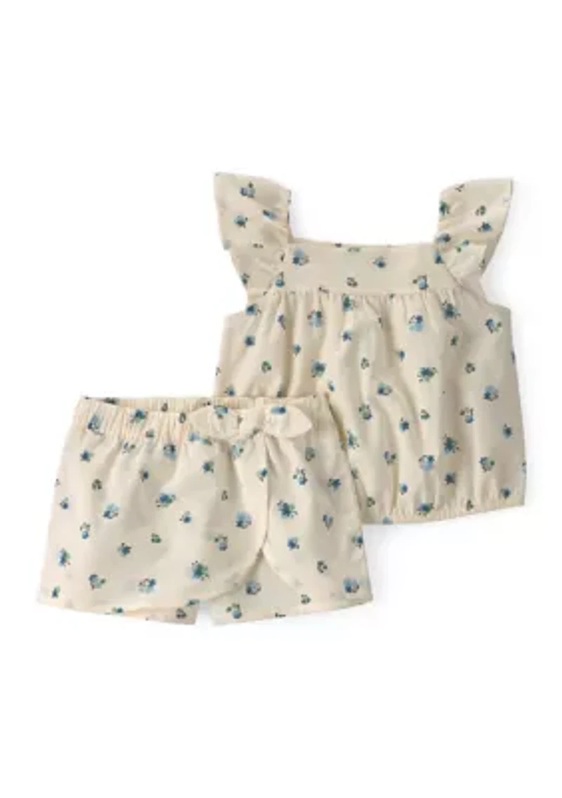 Baby Girls Floral Print Ruffle Top and Skirt Set