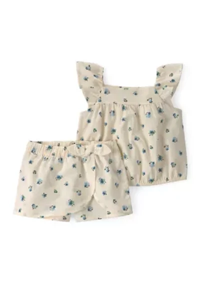 Baby Girls Floral Print Ruffle Top and Skirt Set