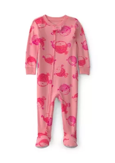 Baby Girls Pufferfish Print One-Piece Pajama