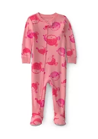 Baby Girls Pufferfish Print One-Piece Pajama