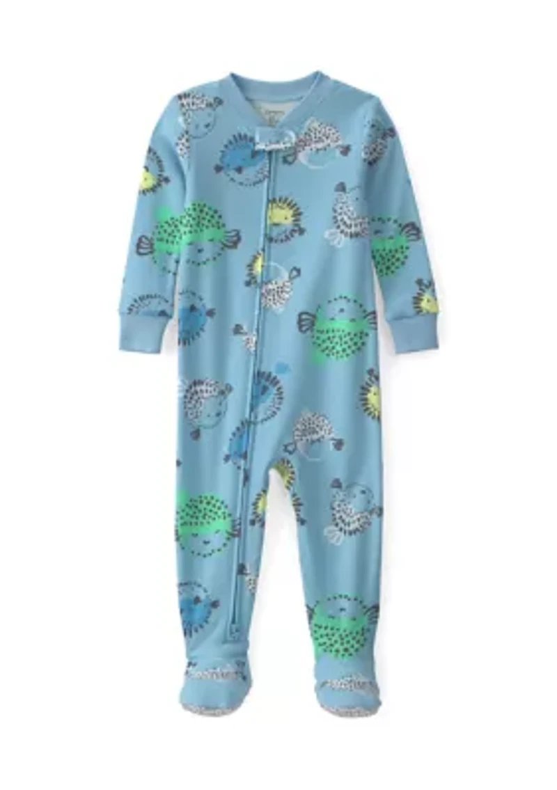 Baby Boys Pufferfish Print One-Piece Pajama