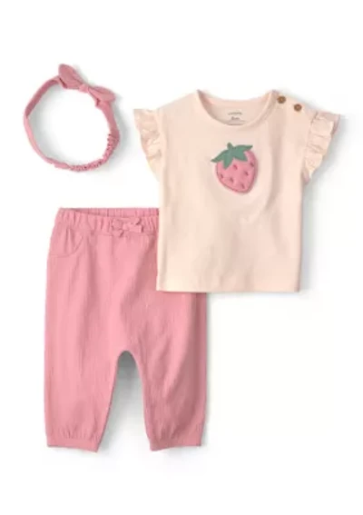 Baby Girls Strawberry Shirt and Leggings Set with Headband