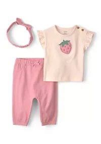 Baby Girls Strawberry Shirt and Leggings Set with Headband
