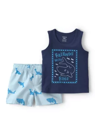 Baby Boys Shark Print Tank Top and Shorts Set