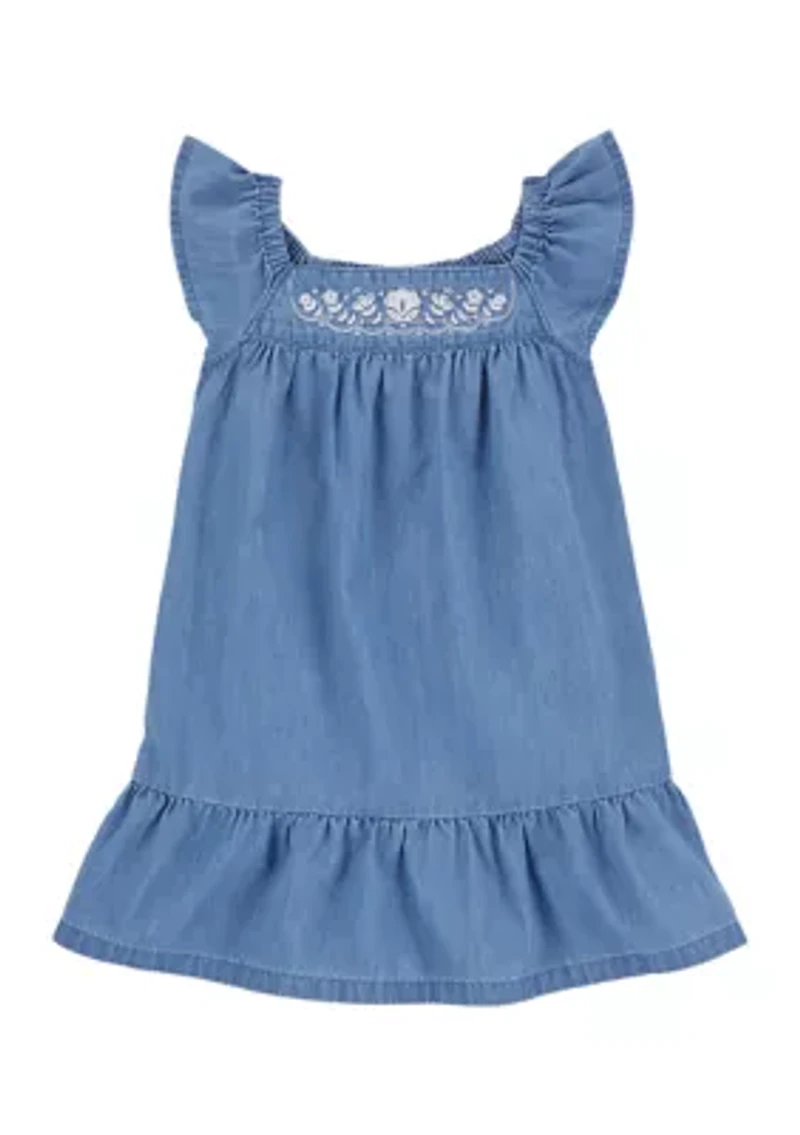 Toddler Girls Embroidered Chambray Dress