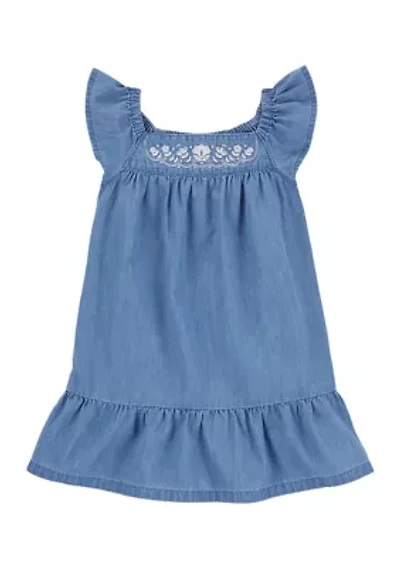 Toddler Girls Embroidered Chambray Dress