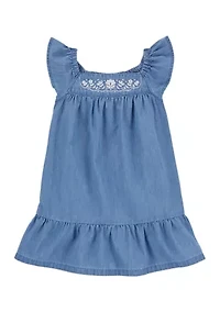 Toddler Girls Embroidered Chambray Dress